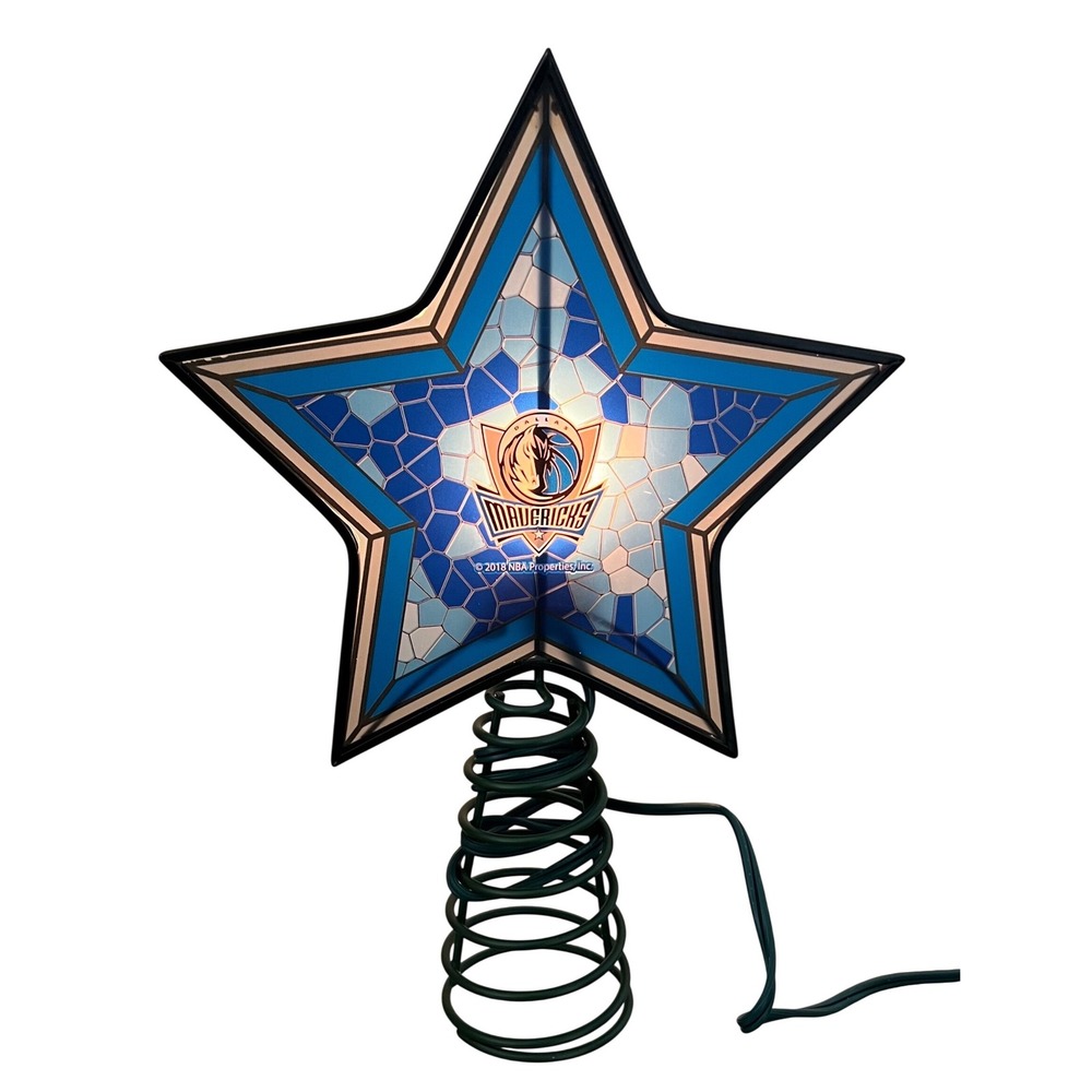 Dallas Mavericks Star Tree Topper Lighted Stained Glass Mosaic NBA Christmas